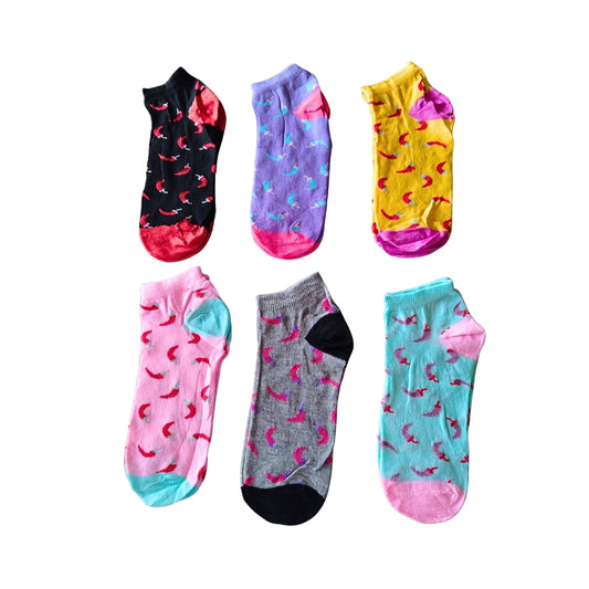 Chilli Pattern Socks - 6 Pairs of Fun Everyday Socks